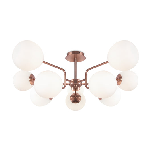Lampadario Sospensione Erich Metallo Ottone 10 Luci E Diffusori Bianchi