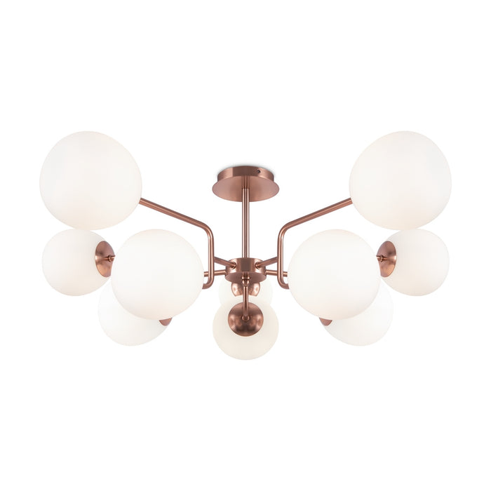 Lampadario Sospensione Erich Metallo Ottone 10 Luci E Diffusori Bianchi