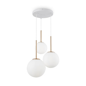 Lampadario Minimal Basic Form Metallo Bianco Oro 3 Luci Diffusori Vetro