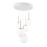 Lampadario Minimal Basic Form Metallo Bianco Oro 5 Luci Diffusori Vetro