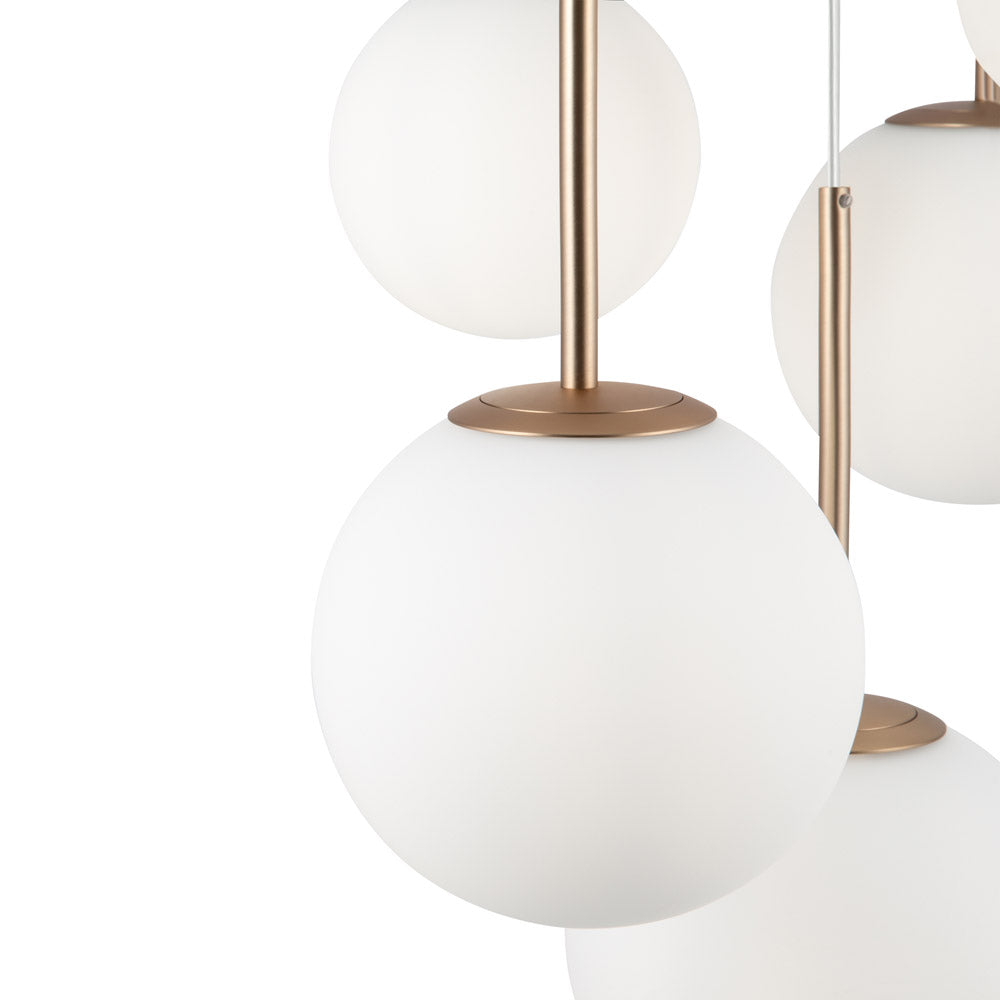 Lampadario Minimal Basic Form Metallo Bianco Oro 5 Luci Diffusori Vetro