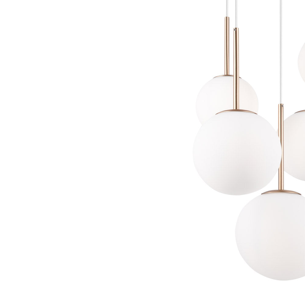 Lampadario Minimal Basic Form Metallo Bianco Oro 5 Luci Diffusori Vetro