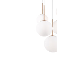 Lampadario Minimal Basic Form Metallo Bianco Oro 5 Luci Diffusori Vetro