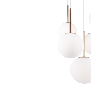 Lampadario Minimal Basic Form Metallo Bianco Oro 5 Luci Diffusori Vetro