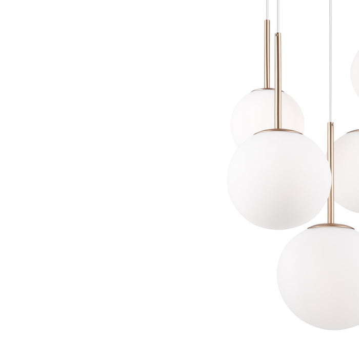 Lampadario Minimal Basic Form Metallo Bianco Oro 5 Luci Diffusori Vetro