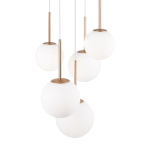 Lampadario Minimal Basic Form Metallo Bianco Oro 5 Luci Diffusori Vetro