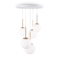 Lampadario Minimal Basic Form Metallo Bianco Oro 5 Luci Diffusori Vetro