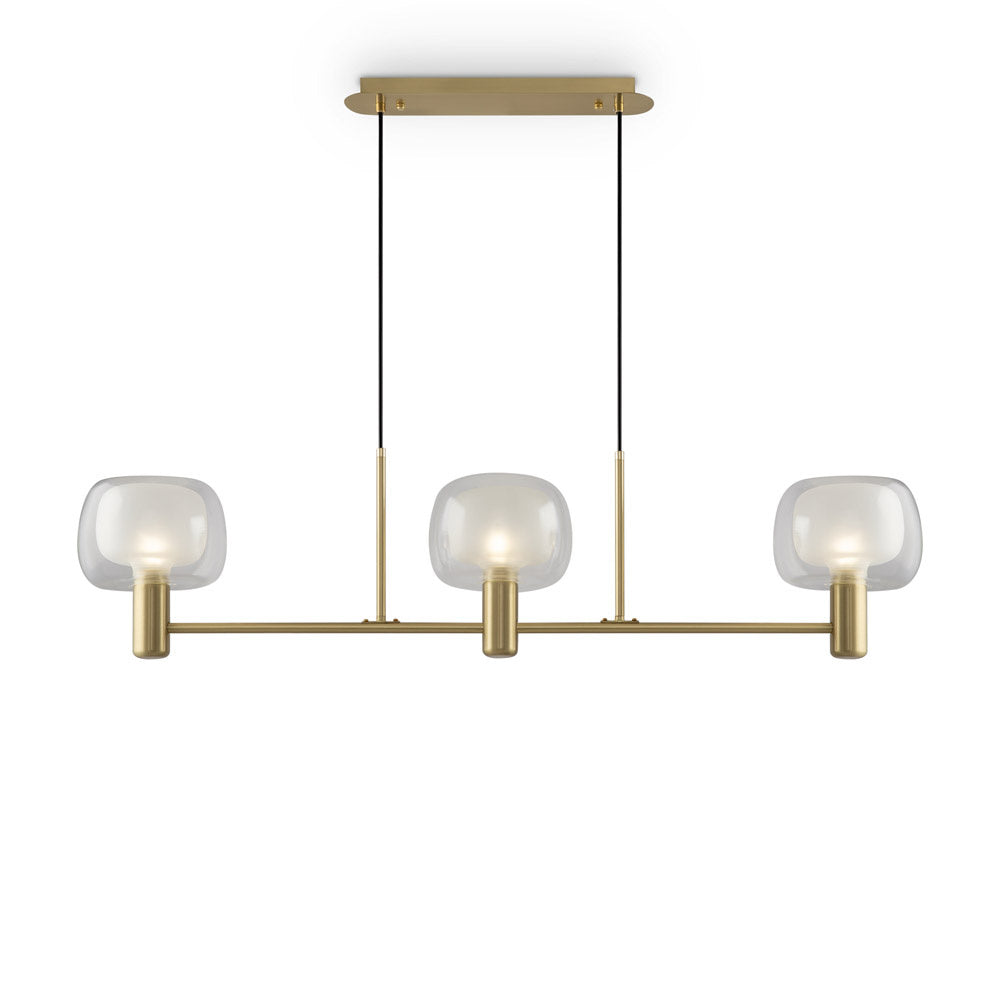 Lampadario Contemporaneo Vision Alluminio Oro 3 Luci Diffusori In Vetro Trasp