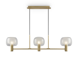 Lampadario Contemporaneo Vision Alluminio Oro 3 Luci Diffusori In Vetro Trasp