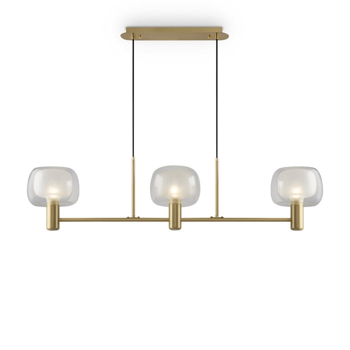 Lampadario Contemporaneo Vision Alluminio Oro 3 Luci Diffusori In Vetro Trasp