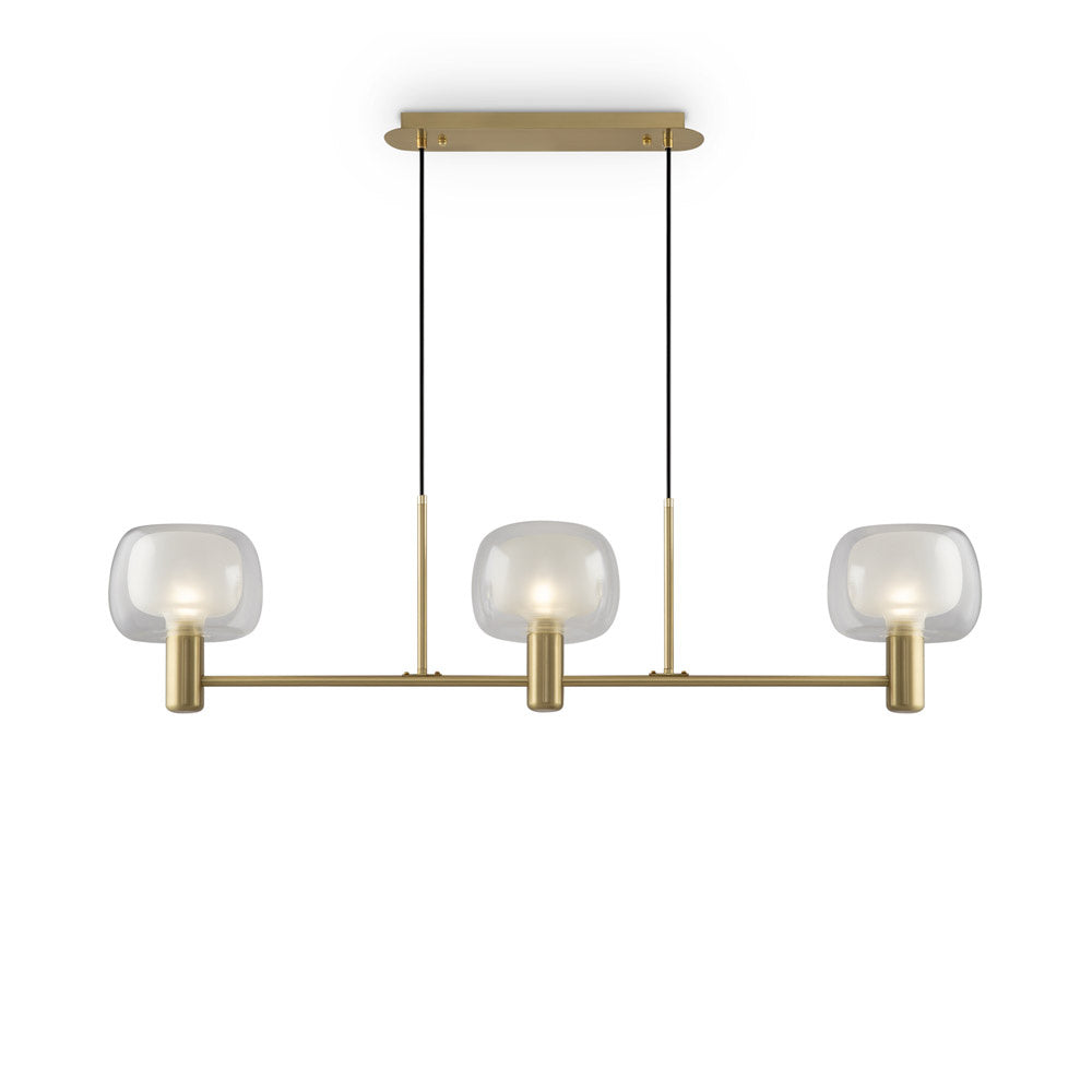 Lampadario Contemporaneo Vision Alluminio Oro 3 Luci Diffusori In Vetro Trasp