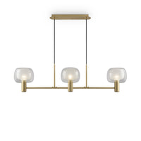 Lampadario Contemporaneo Vision Alluminio Oro 3 Luci Diffusori In Vetro Trasp