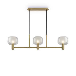 Lampadario Contemporaneo Vision Alluminio Oro 3 Luci Diffusori In Vetro Trasp