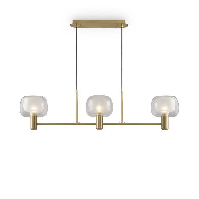 Lampadario Contemporaneo Vision Alluminio Oro 3 Luci Diffusori In Vetro Trasp