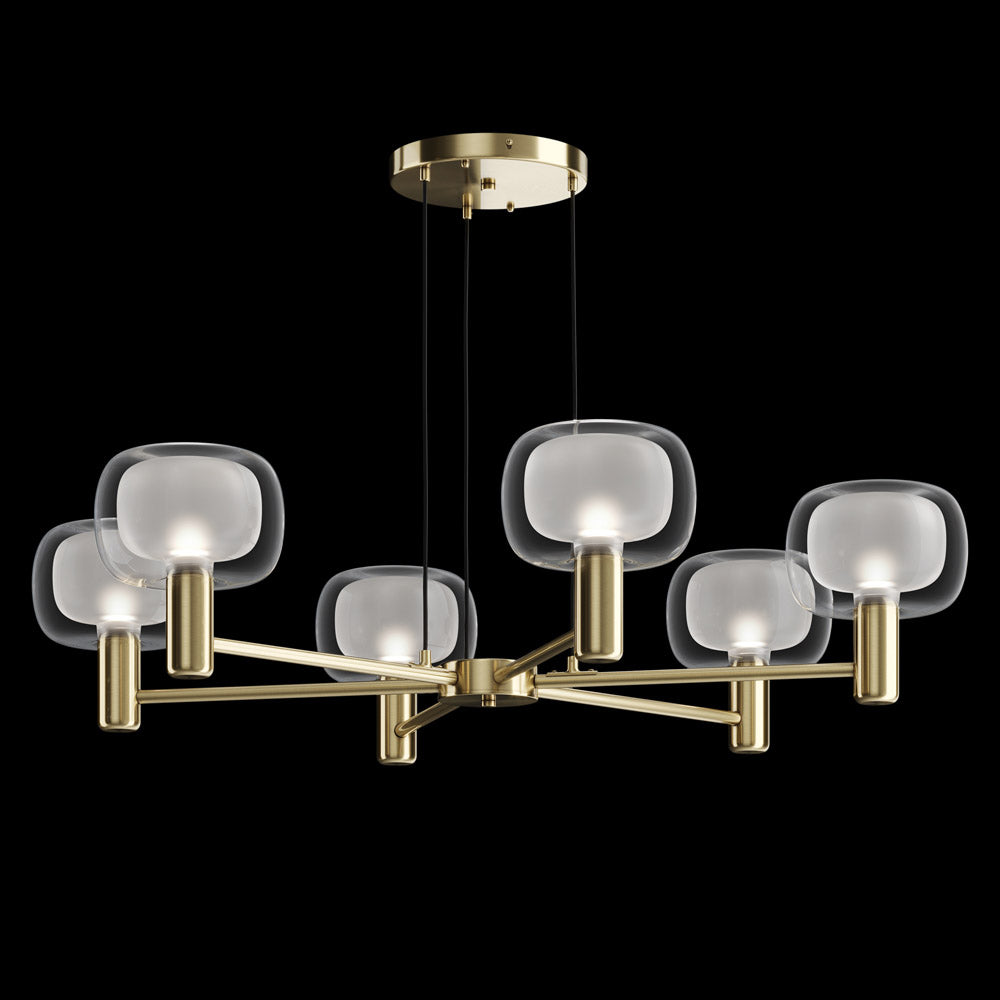 Lampadario Contemporaneo Vision Alluminio Oro 6 Luci Diffusori Vetro Trasp
