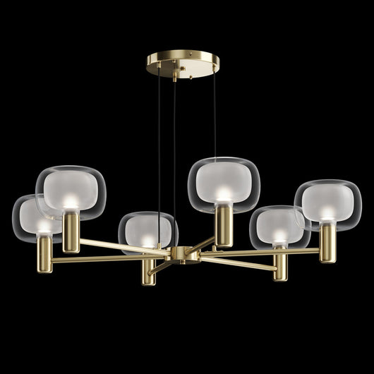 Lampadario Contemporaneo Vision Alluminio Oro 6 Luci Diffusori Vetro Trasp
