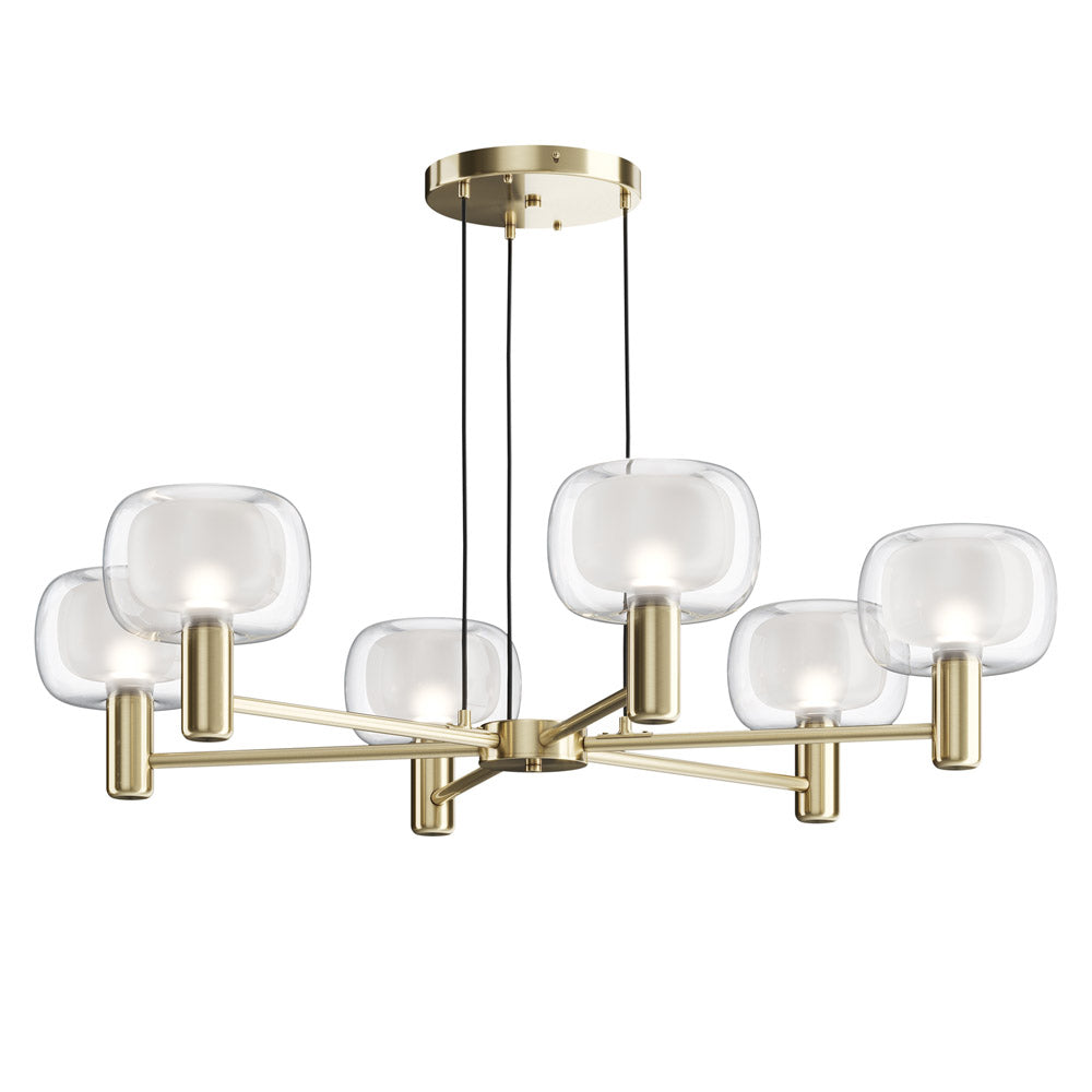 Lampadario Contemporaneo Vision Alluminio Oro 6 Luci Diffusori Vetro Trasp