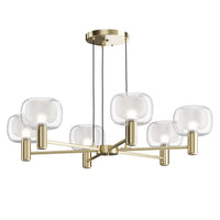 Lampadario Contemporaneo Vision Alluminio Oro 6 Luci Diffusori Vetro Trasp