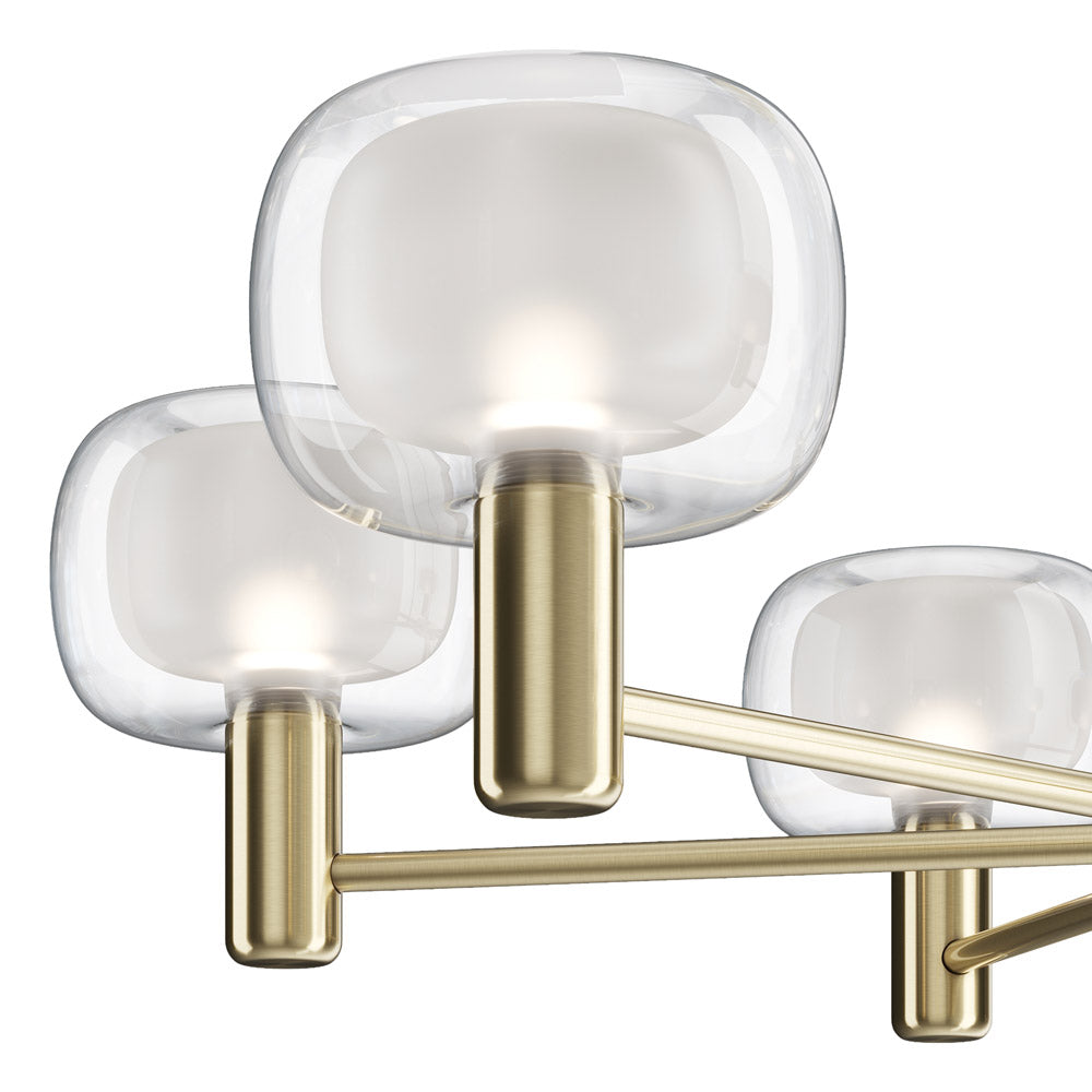Lampadario Contemporaneo Vision Alluminio Oro 6 Luci Diffusori Vetro Trasp