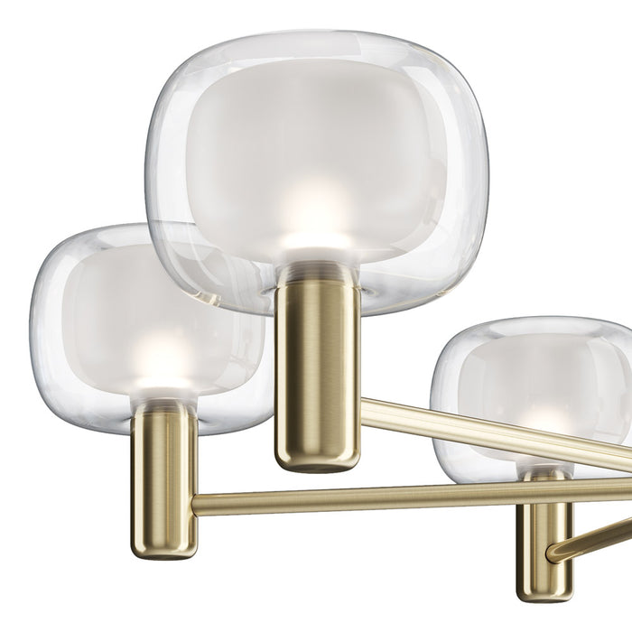 Lampadario Contemporaneo Vision Alluminio Oro 6 Luci Diffusori Vetro Trasp