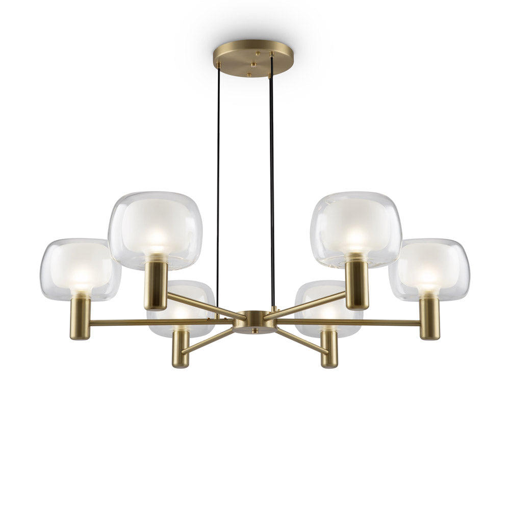 Lampadario Contemporaneo Vision Alluminio Oro 6 Luci Diffusori Vetro Trasp