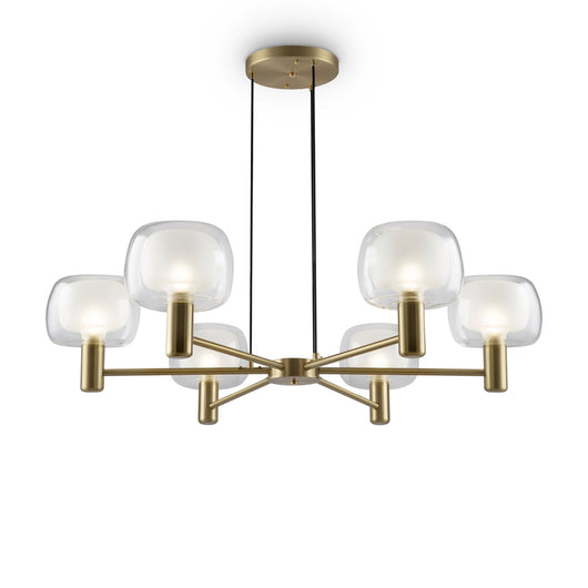 Lampadario Contemporaneo Vision Alluminio Oro 6 Luci Diffusori Vetro Trasp