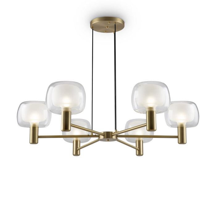 Lampadario Contemporaneo Vision Alluminio Oro 6 Luci Diffusori Vetro Trasp