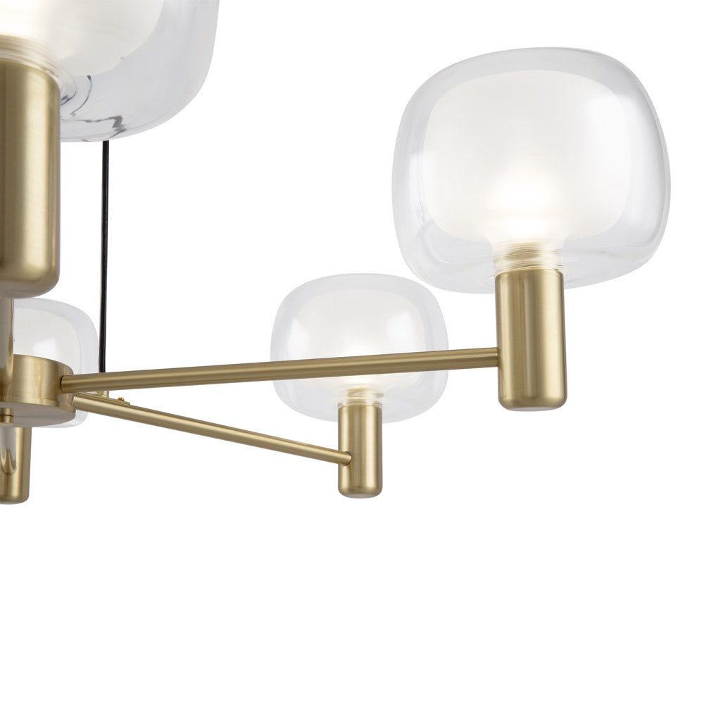 Lampadario Contemporaneo Vision Alluminio Oro 6 Luci Diffusori Vetro Trasp