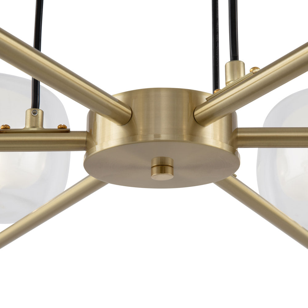 Lampadario Contemporaneo Vision Alluminio Oro 6 Luci Diffusori Vetro Trasp