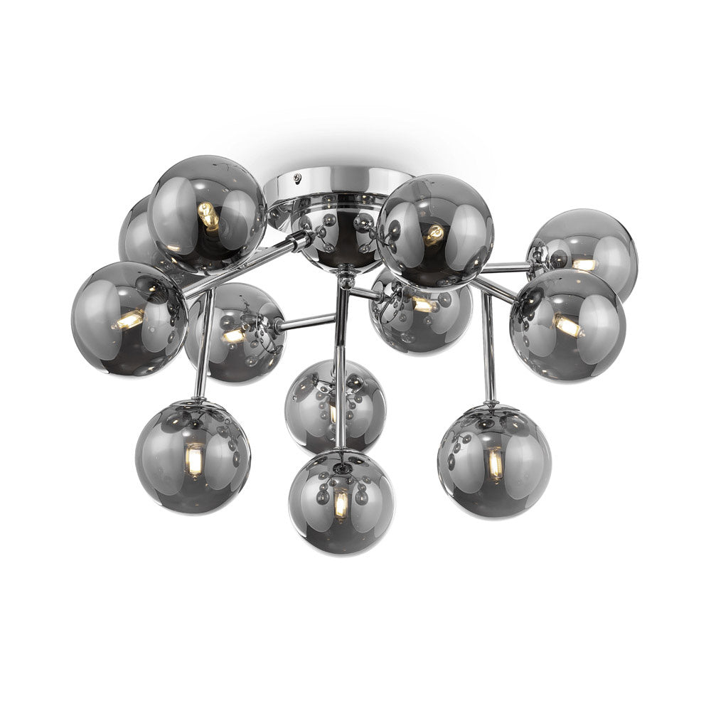 Lampada da soffitto Contemporanea Dallas Metallo Cromo 12 Luci Diffusori Fumè
