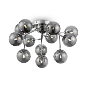 Lampada da soffitto Contemporanea Dallas Metallo Cromo 12 Luci Diffusori Fumè
