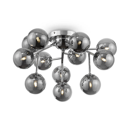 Lampada da soffitto Contemporanea Dallas Metallo Cromo 12 Luci Diffusori Fumè