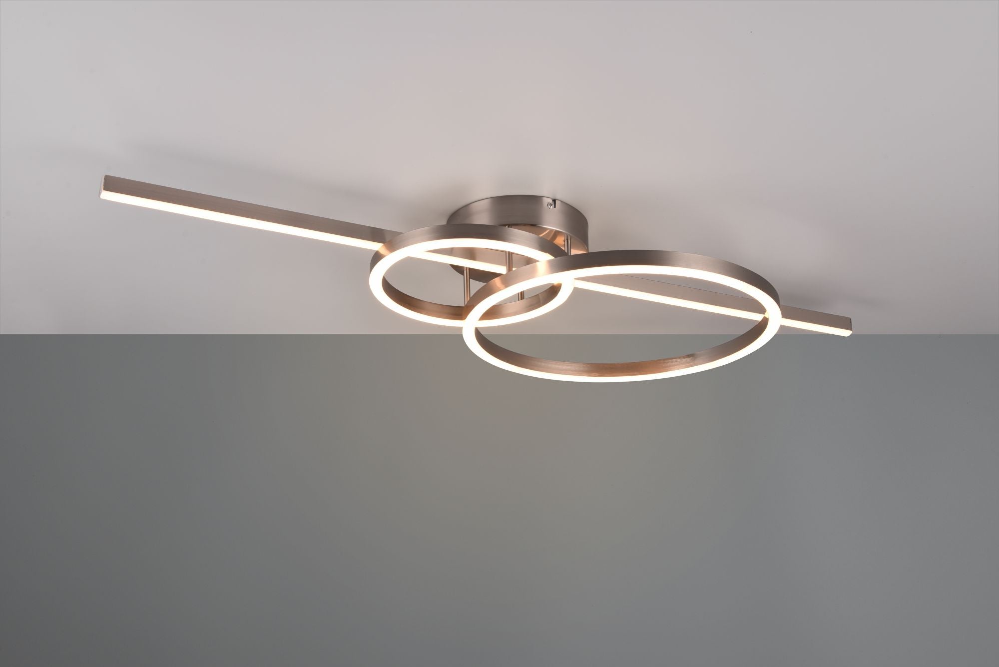 MONTILLA PLAFONIERA BACCHETTA E DOPPIO CERCHIO METALLO ACCIAIO CON TELECOMANDO MULTIFUNZIONE L. 100CM LED 54W 6300lm, 2700 - 6000K DIMMERABILE