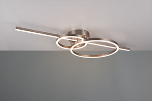 MONTILLA PLAFONIERA BACCHETTA E DOPPIO CERCHIO METALLO ACCIAIO CON TELECOMANDO MULTIFUNZIONE L. 100CM LED 54W 6300lm, 2700 - 6000K DIMMERABILE