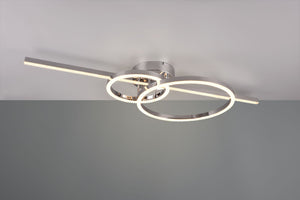 MONTILLA PLAFONIERA BACCHETTA E DOPPIO CERCHIO METALLO CROMATO CON TELECOMANDO MULTIFUNZIONE L. 100CM LED 54W 6300lm, 2700 - 6000K DIMMERABILE