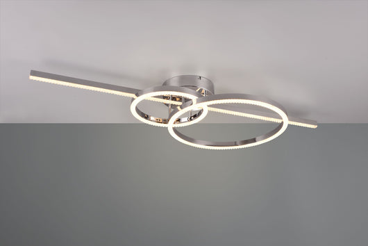 MONTILLA PLAFONIERA BACCHETTA E DOPPIO CERCHIO METALLO CROMATO CON TELECOMANDO MULTIFUNZIONE L. 100CM LED 54W 6300lm, 2700 - 6000K DIMMERABILE