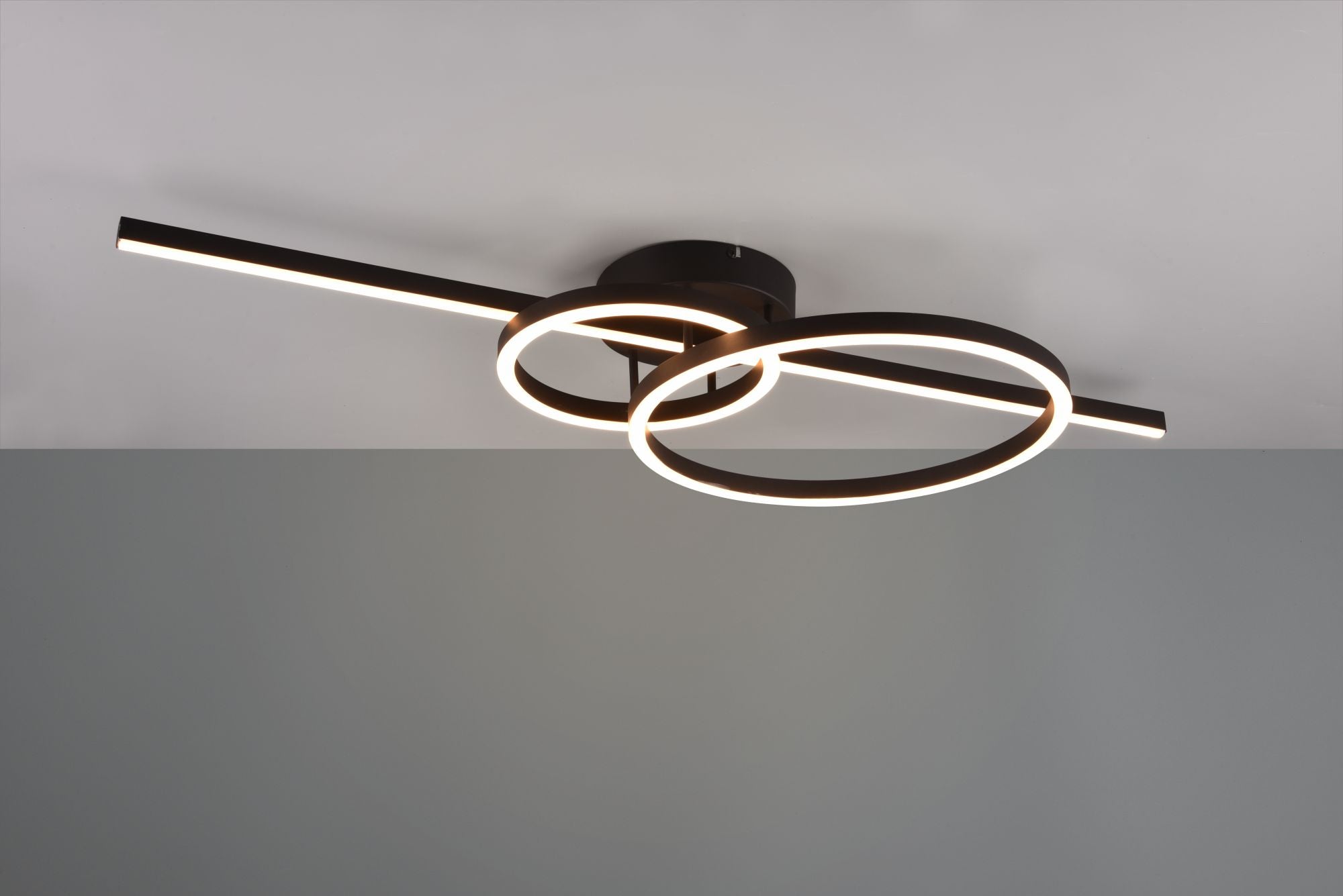 MONTILLA PLAFONIERA BACCHETTA E DOPPIO CERCHIO METALLO NERO CON TELECOMANDO MULTIFUNZIONE L. 100CM  LED 54W 6300lm, 2700 - 6000K DIMMERABILE