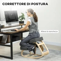 Sedia Ergonomica con Inginocchiatoio in Legno di Betulla e Cuscino, 51x69x58 cm, Grigio