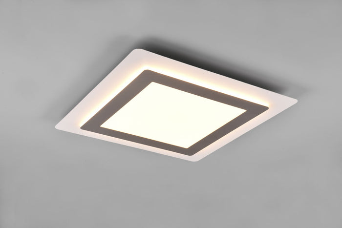 MORGAN PLAFONIERA A LED 46W 6000lm, 2700 - 6500K BIANCA QUADRATA BORDO METALLO ACCIAIO ILLUMINATO CON TELECOMANDO MULTIFUNZIONE 45CM X 45CM DIMMERABILE