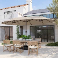 Ombrellone da Giardino Doppio 460x270cm, Ombrellone da Esterno con Apertura a Manovella, Base a Croce e Zavorra, Acciaio e Poliestere Khaki