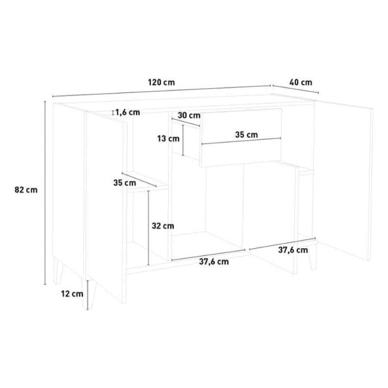 Credenza 120x40cm design moderno 3 ante cassetto soggiorno Rachel Wood