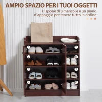 Armadio Scarpiera Moderno e Salvaspazio in Legno per 12 Paia con 4 Ripiani Aperti, 83x30x90 cm, color Caffè