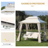 Dondolo 3 Posti e Lettino Singolo Copertura a Gazebo con Zanzariera e Cuscini 256x172x248cm Crema