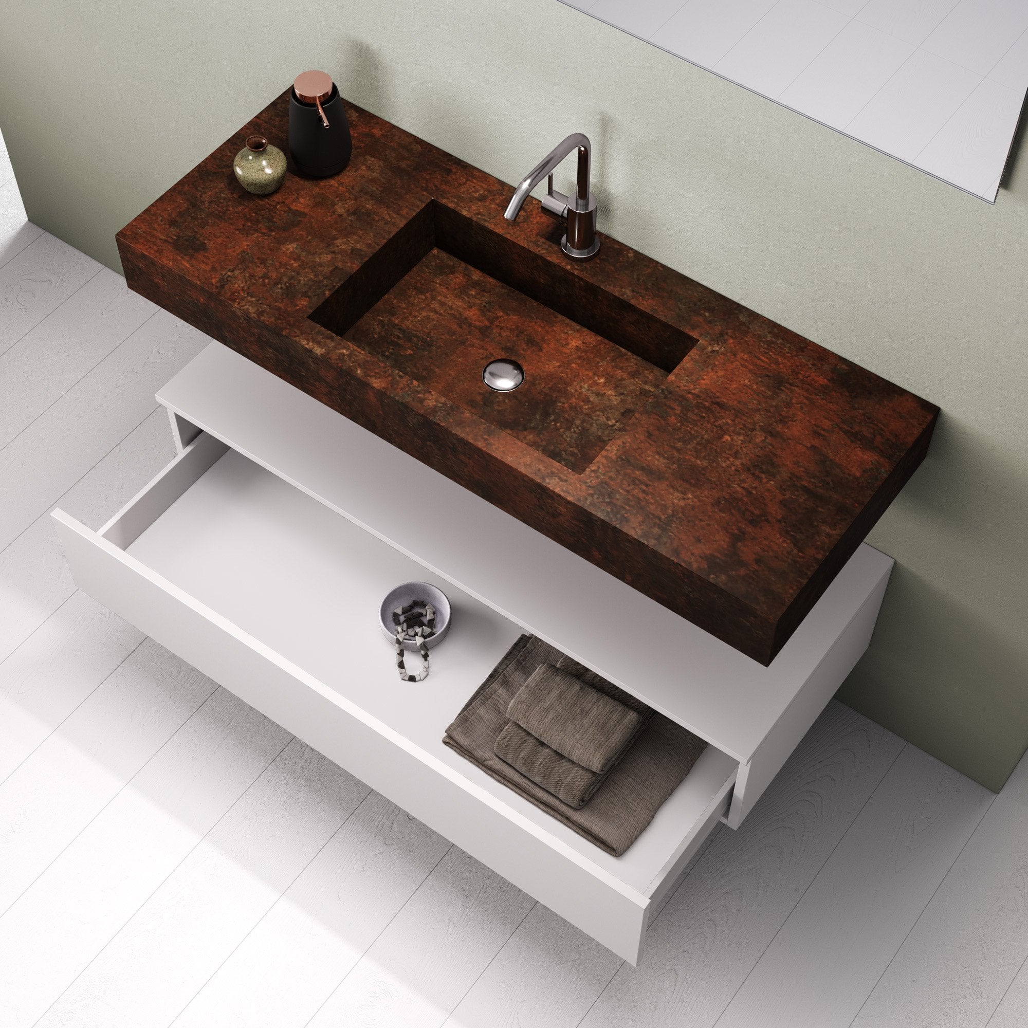 Mobile bagno composizione 5 pezzi ASTRA corten/colore bianco 