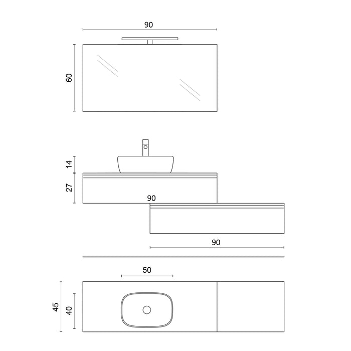 Composizione 5 pezzi ASTRA bianco opaco_140x45x190
