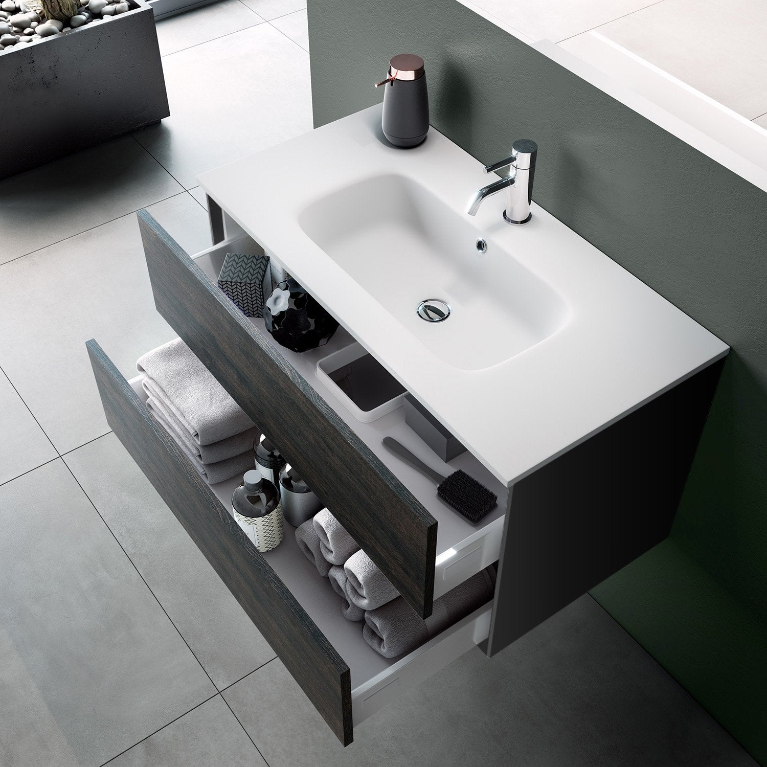 Mobile bagno composizione 4 pezzi L.81 P.46,5 H.190 cm IGEA colore testa di moro