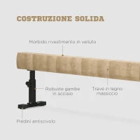 Trave Ginnastica Artistica con Altezza Regolabile e Piedini Antiscivolo, 226x31x59cm, Marrone