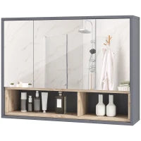 Specchiera Bagno a 3 Ante con Armadietto 8 Vani e Ante Ammortizzate, 80x20x60 cm, Grigio