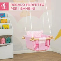 Seggiolino Altalena per Bambini in Tessuto e Legno con Cuscino, 40x40x180cm, Rosa