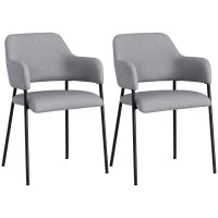 Set da 2 Sedie Imbottite Moderne in Tessuto con Braccioli e Gambe in Acciaio, 54x54x84cm, Grigio